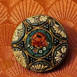 MICRO MOSAIC MILLEFIORI  FLORAL PIN SIGNED ITALY-1" DIAMETER☆RARE & UNIQUE